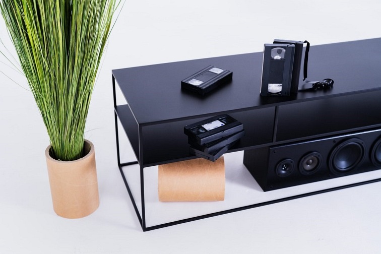 Stolik RTV Tensio 2 Floor Metal 200x45 Czarny