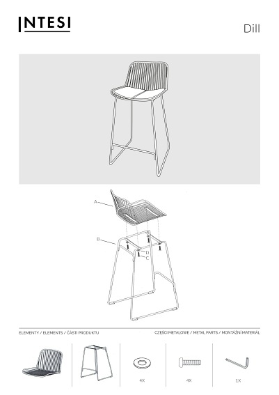Krzesło Barowe DILL Low Czarne Z Czarną Poduszką