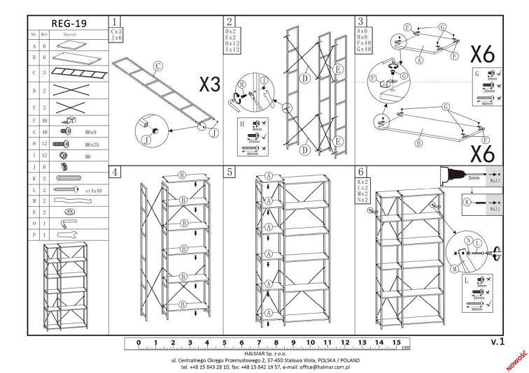 REG19 regał dąb sonoma / czarny
