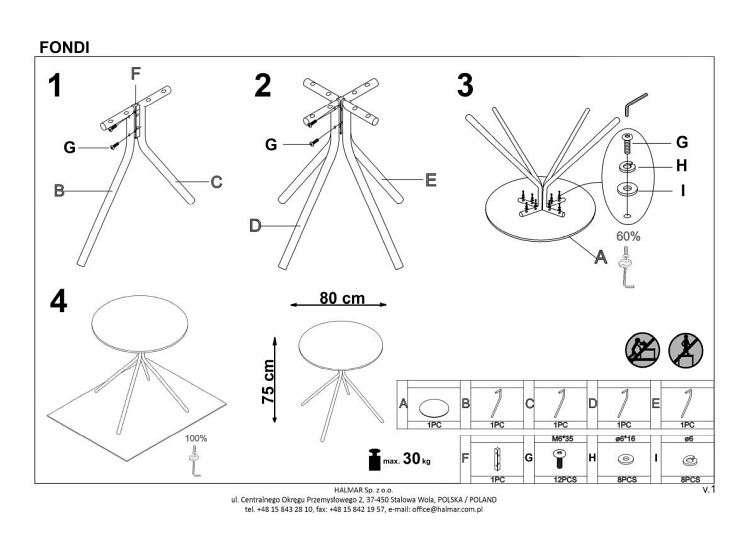 Stół Okrągły FONDI fi80 Czarny