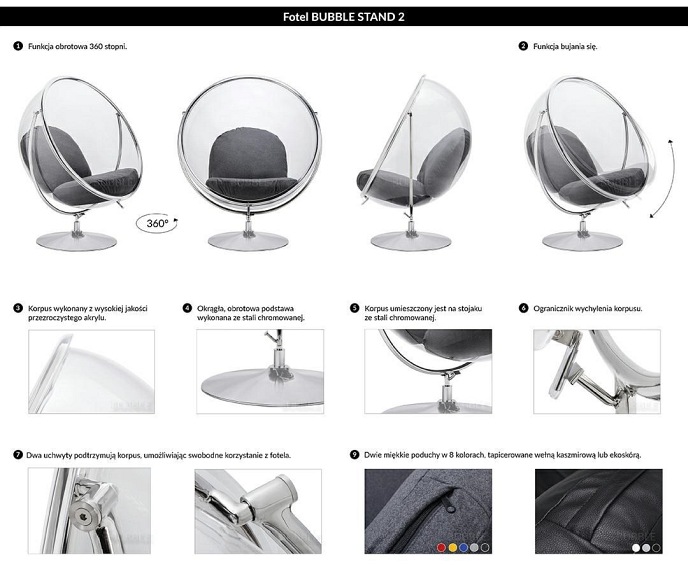Fotel BUBBLE STAND 2 Chrom/Transparentny