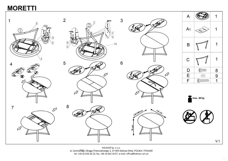 Stół Rozkładany MORETTI  (118-148)x76 Dąb Naturalny