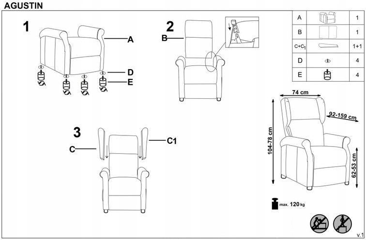 Fotel Wypoczynkowy AGUSTIN 2 Popielaty