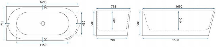 Wanna Narożna BELLANTO 170 Lewa Biały