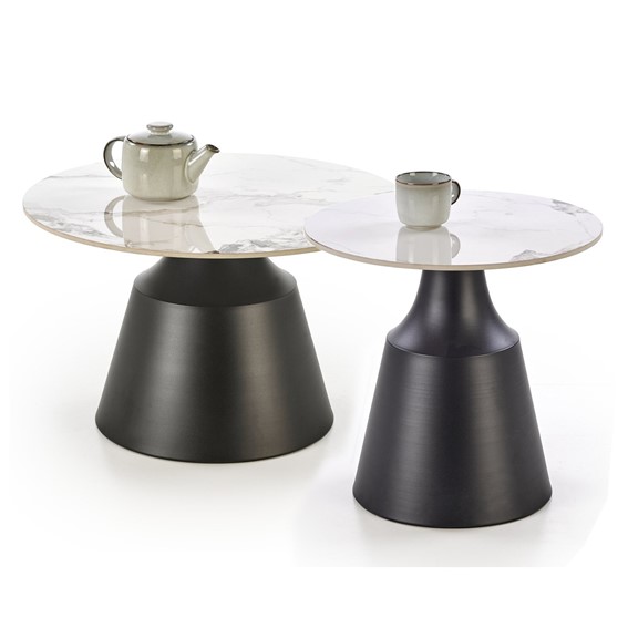 Zestaw 2 Ław MAGENTA fi50/fi70 Biały Marmur/Czarny