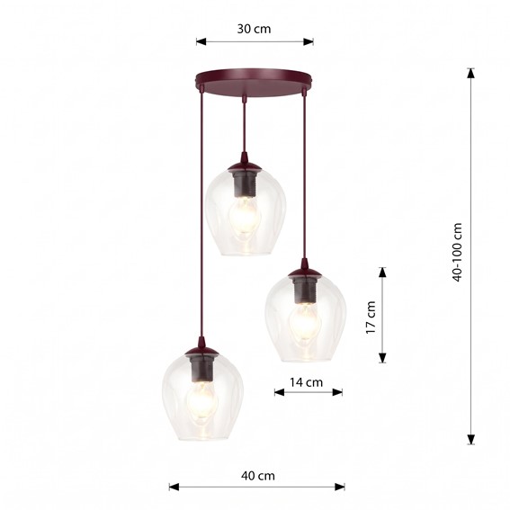 Lampa Wisząca ISTAR 3PREM Burgundowy/Transparentny
