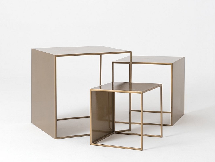 Stół Kawowy Zestaw 2 Wall Trio Metal 35x45x55 Złoty