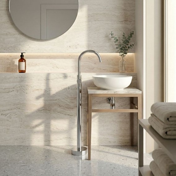 Bateria Umywalkowa Podłogowa LUNGO Chrom