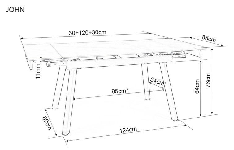 Stół Rozkładany JOHN Czarny/Biały Efekt Marmuru (120-180)x85