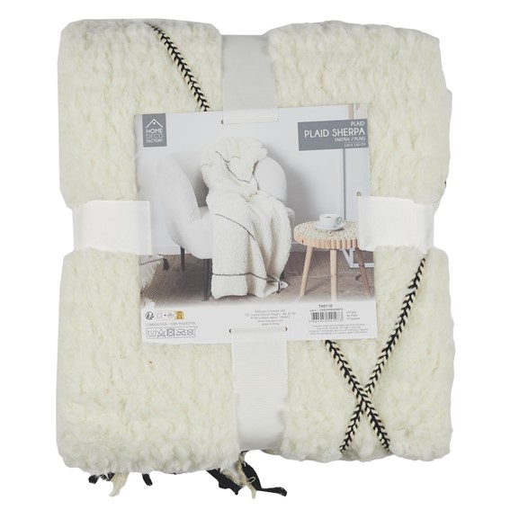 Koc Pled SHERPA Biały z Czarnym Wzorem
