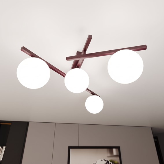 Lampa Sufitowa SMART 4 Burgundowy/Opal