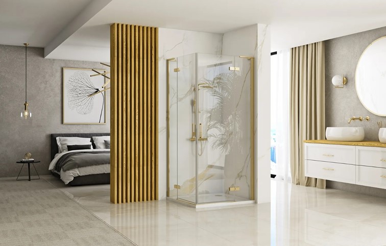 Kabina Prysznicowa HUGO 80x80 Złoty Szczotkowany