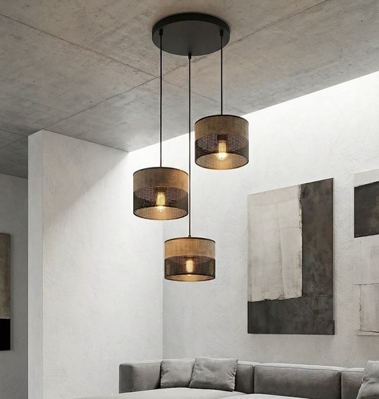 Lampa Wisząca KARBON 3 PREM Czarny/Brązowy