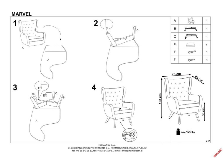 Fotel Wypoczynkowy MARVEL Bordowy