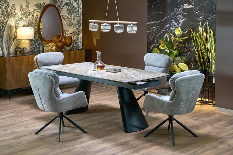 Stół Rozkładany VINCE (180-238)x90 Brązowy Marmur/Czarny