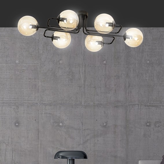 Lampa Sufitowa BRENDI 6A Czarny/Miodowy
