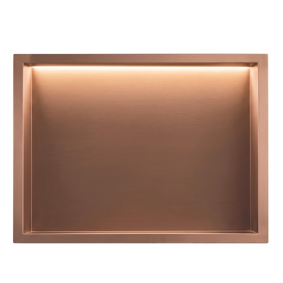 Półka Łazienkowa Wnękowa LED 30x45cm Miedź Szczotkowana