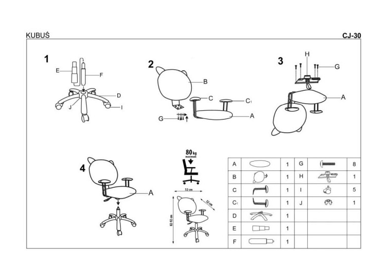 Fotel Młodzieżowy Kubuś 52x52x82-92 Brązowy