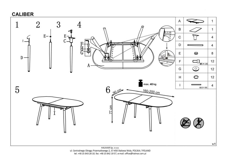 Stół Rozkładany CALIBER (160-200)x90 Biały/Dąb San Remo