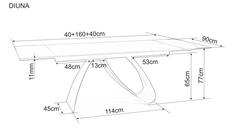 Stół Rozkładany DIUNA CERAMIC (240-160)x90 Czarny Sahara Noir/Czarny