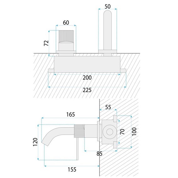 Bateria Umywalkowa Podtynkowa LUNGO STRIPE Złoty Szczotkowany
