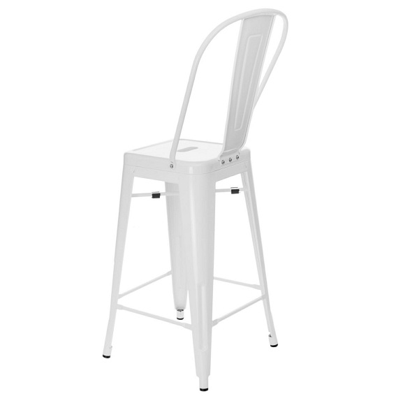 Stołek Barowy PARIS Back Biały Inspirowany Tolix