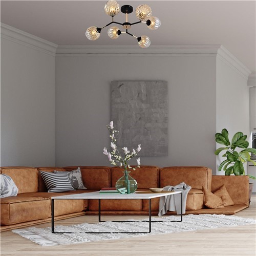 Żyrandol BRIANA 6 Czarny/Złoty/Miodowy/Bursztynowy