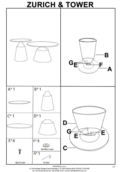 Zestaw Ław TOWER fi70/50 Brązowy Marmur/Orzechowy