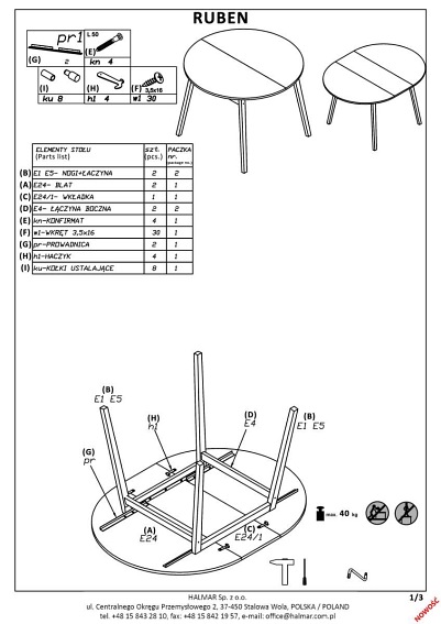 Stół RUBEN (100-140)x102 Biały/Naturalny