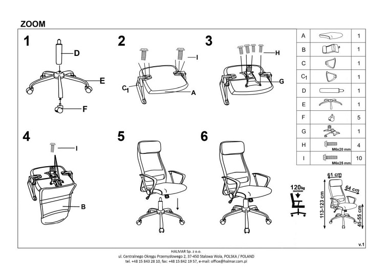Fotel Pracowniczy ZOOM  Tkanina Popielaty