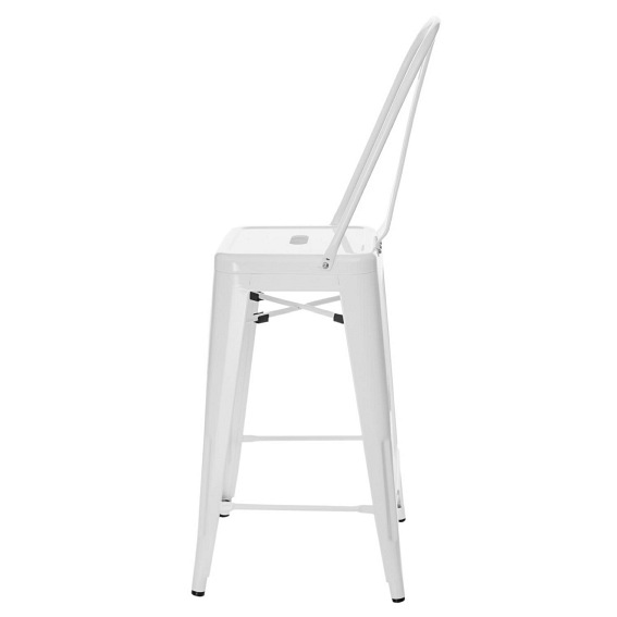 Stołek Barowy PARIS Back Biały Inspirowany Tolix