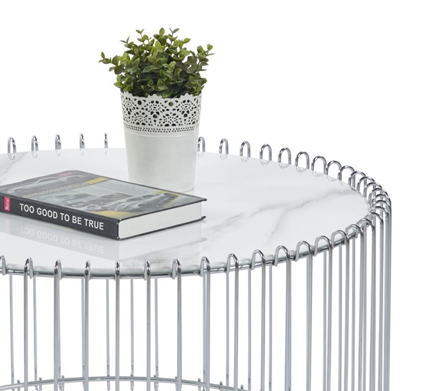 Ława L13-FX (Ch) fi80 Biały Marmur/Chrom