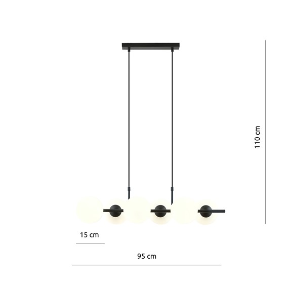 Lampa Wisząca RORY 6 Czarny/Opal