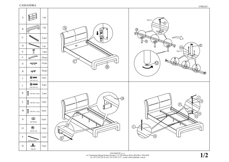 Łóżko CASSANDRA 120cm biało-czarny