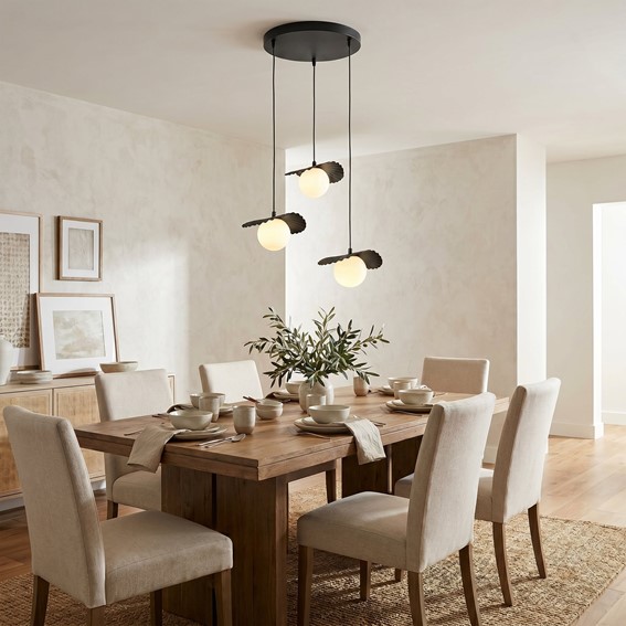 Lampa Wisząca FLORA 3PREM Czarny/Opal