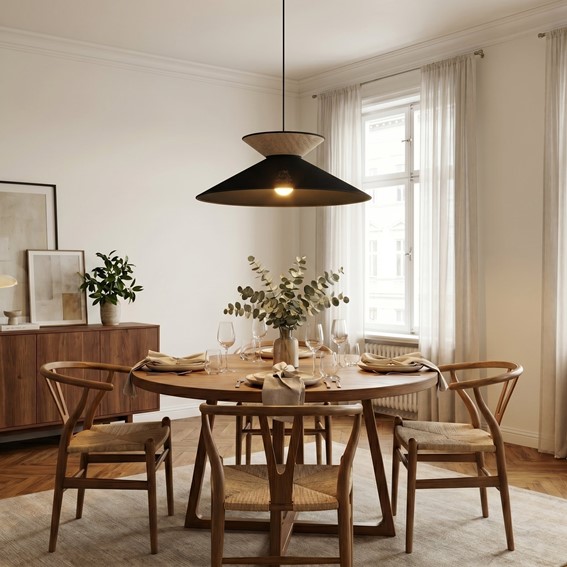 Lampa Wisząca SOFTA 1 Czarny/Rattan