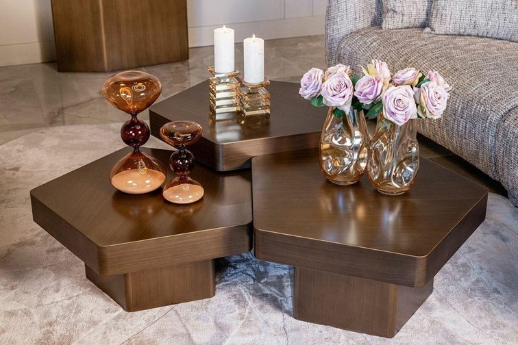 Zestaw Stolików Kawowych HEXA 75x75cm Złoty