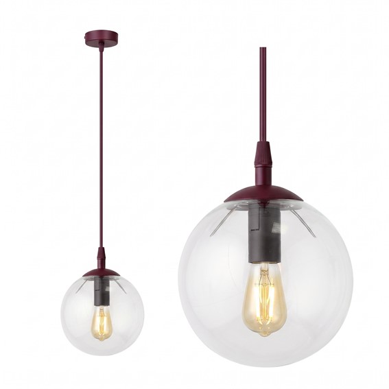 Lampa Wisząca COSMO 1 Burgundowy/Transparentny