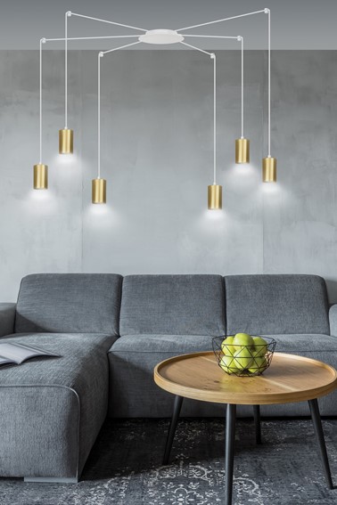 Lampa Wisząca TRAKER 6 Biały/Złoty