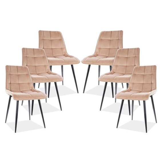 Zestaw 6x Krzesło CHIC Velvet Czarny/Beż