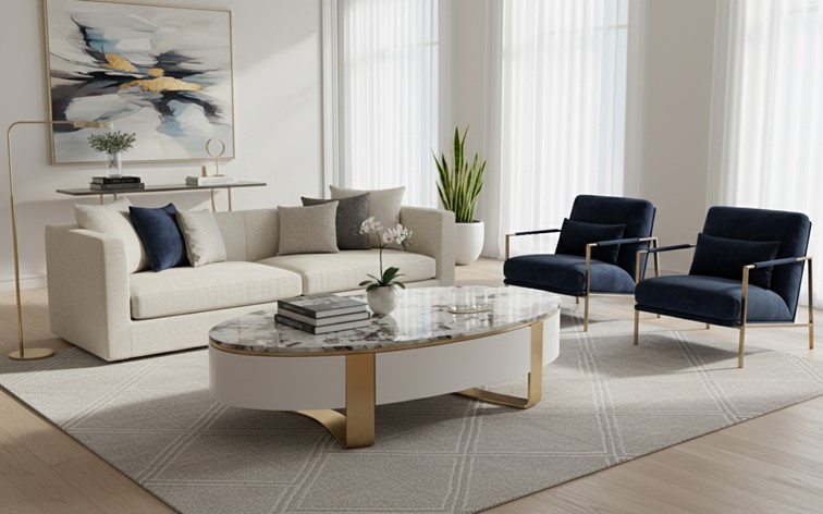 Stolik Kawowy STILIG ST923 150x80cm Biały/Złoty