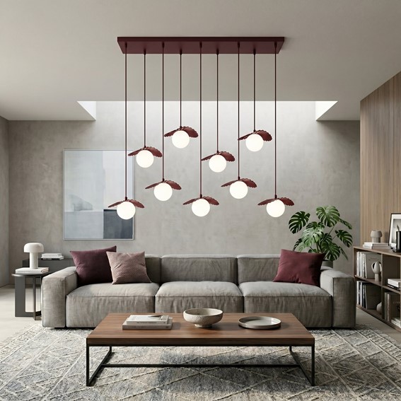 Lampa Wisząca FLORA 9 Burgundowy/Opal