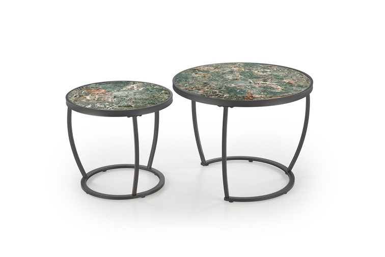 Zestaw 2 Ław INES Czarny/Zielony Marmur