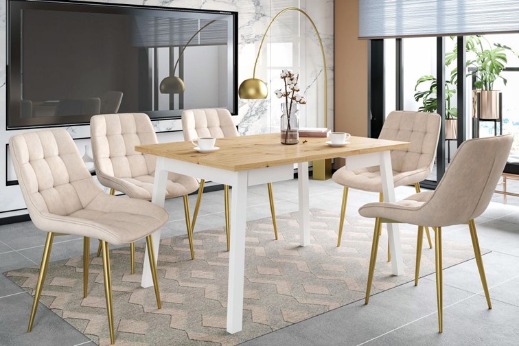 Stół Rozkładany ST14-FX (90-125)x90 Dąb Artisan/Biały