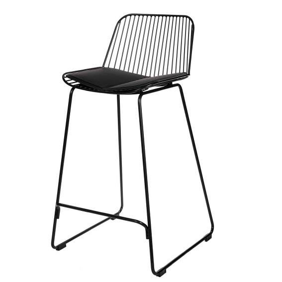 Krzesło Barowe DILL Low Czarne Z Czarną Poduszką