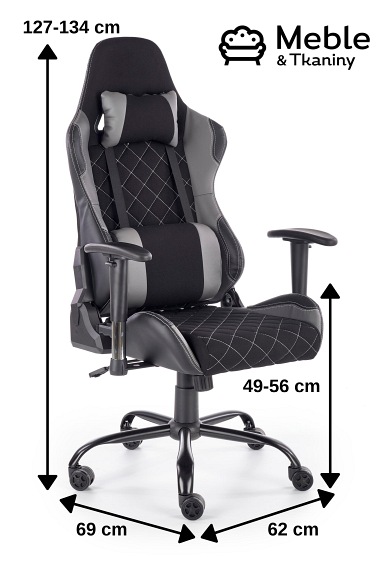 Fotel Gamingowy Obrotowy DRAKE Czarny/Popielaty