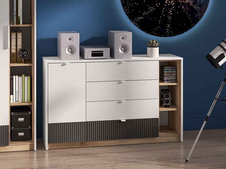 Komoda TORINO 06 Biały Alpejski/Castello Miodowy/Grafit Mat