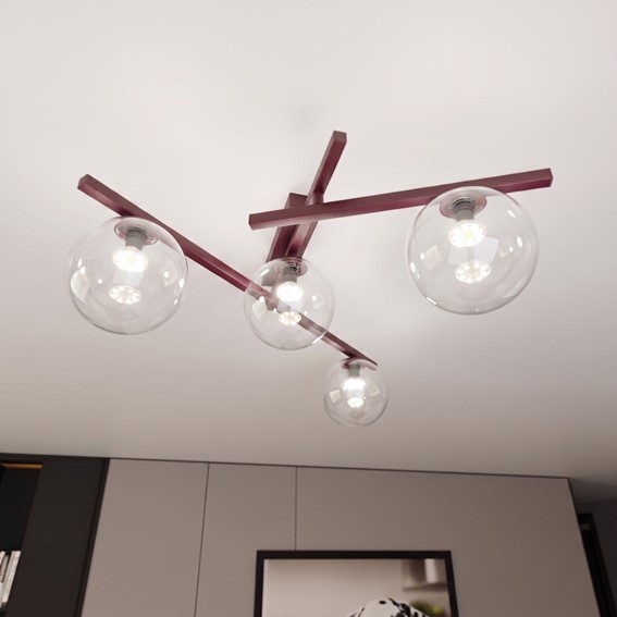 Lampa Sufitowa SMART 4 Burgundowy/Transparentny