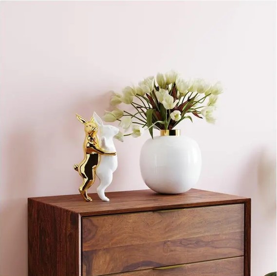 Figurka Dekoracyjna HUGGING RABBITS Biało-Złota