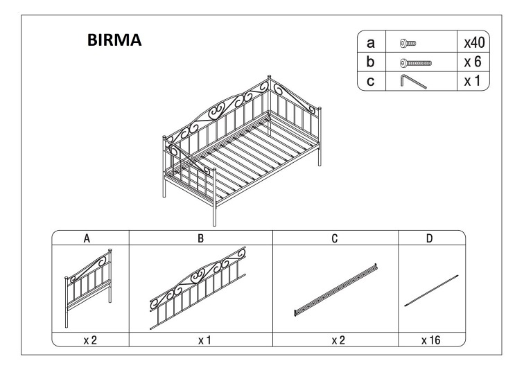 Łóżko BIRMA 90x200 Czarny